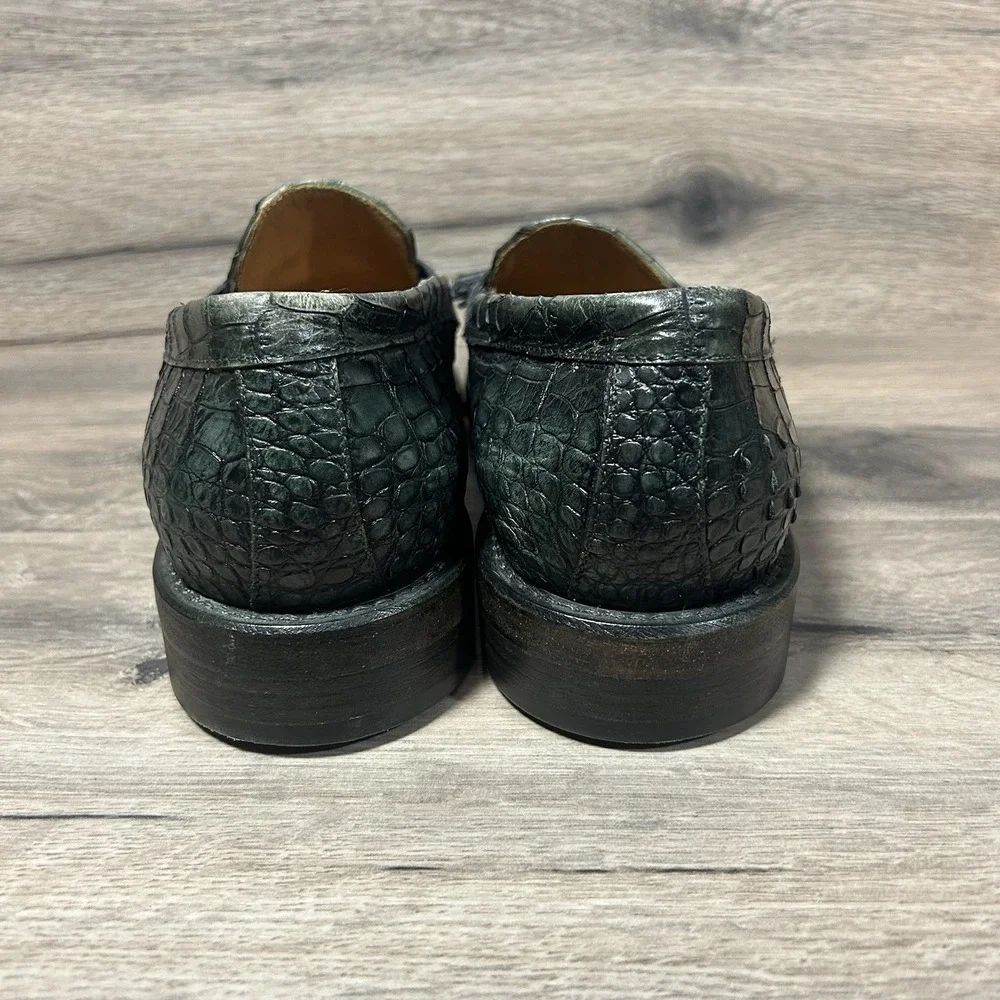 Jo Ghost Mens Green Leather‎ Loafers Size 41  Crocodile Print Square Dress Shoes
